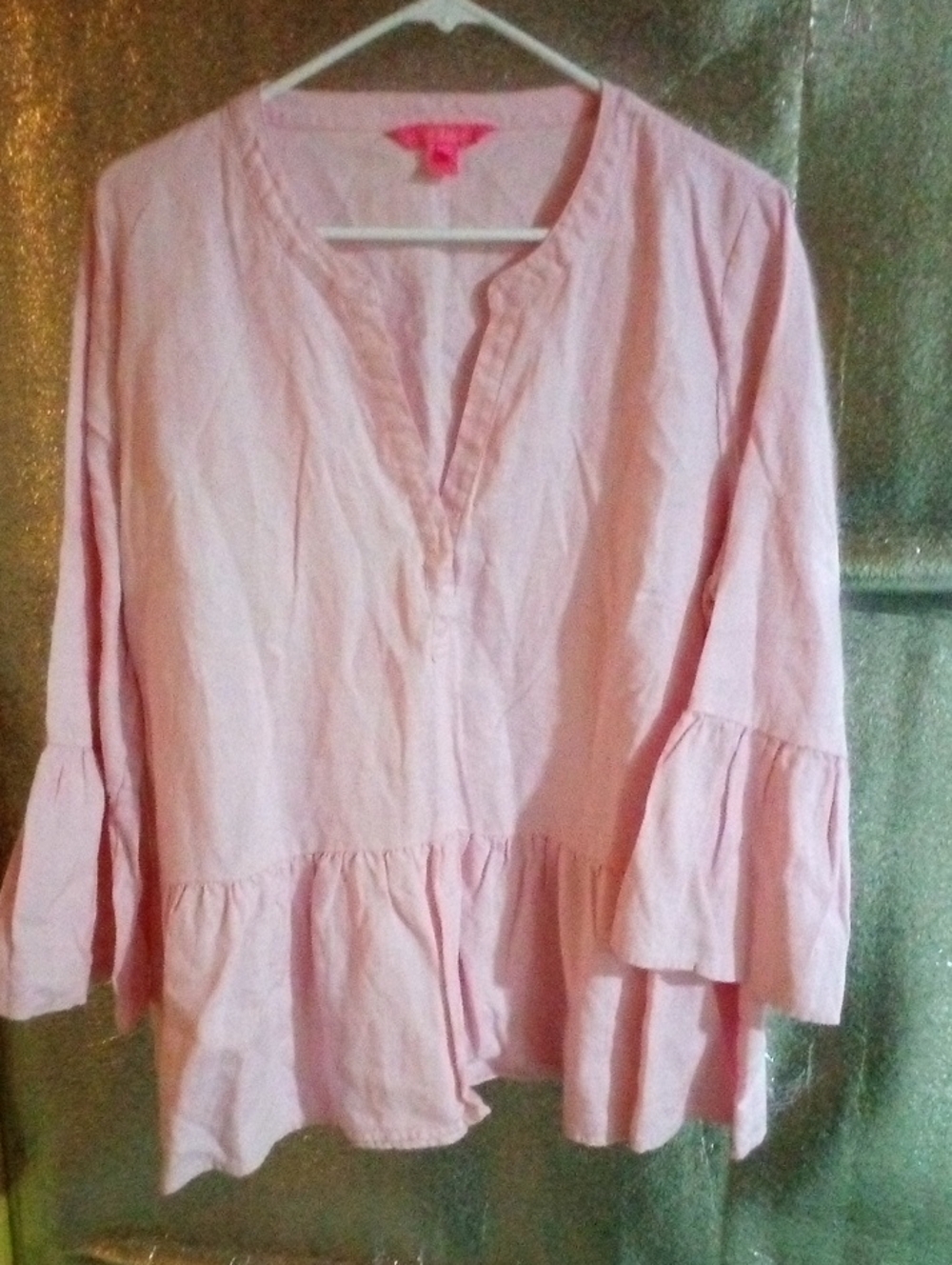 Lilly Pulitzer Light Pink Ruffle-Hem Tunic Top 100% Lining